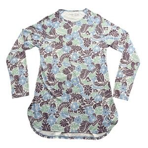 Reef Life‎ Large Womens Long Sleeve Crew Neck Floral Tropical Shirt 100% Poly